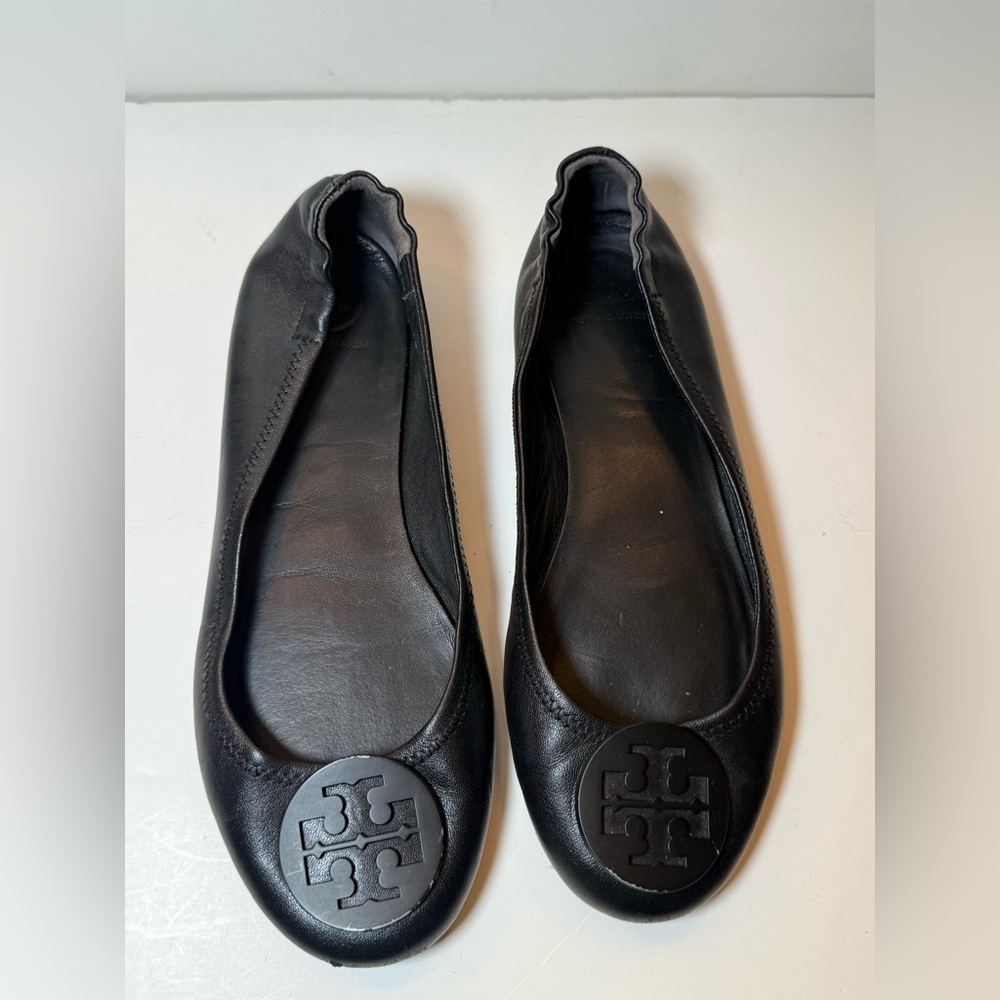 Tory Burch Black Leather Ballet Flats Size 8 - Picture 4 of 7